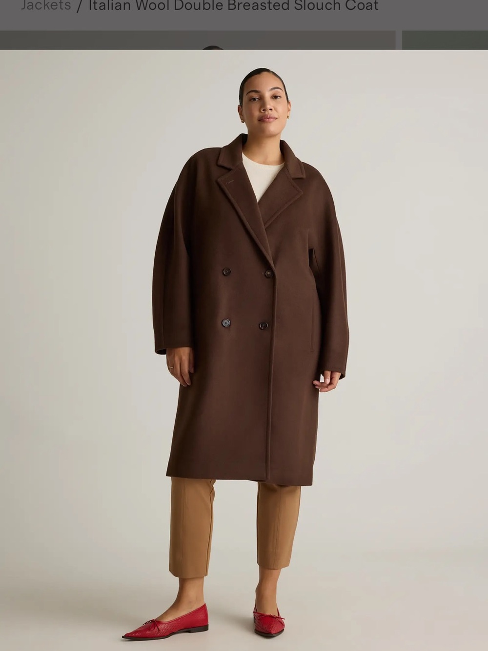 NWT Quince Italian Wool, Double-Breasted Slouch Coat, XS, Dark Brown - Picture 6 of 12
